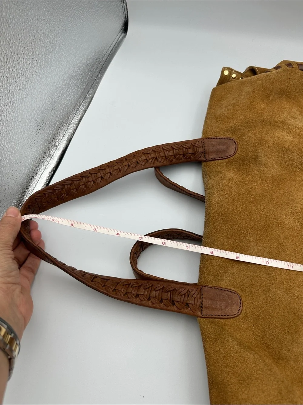 Massimo Dutti Large Suede  Bag with Woven Handles